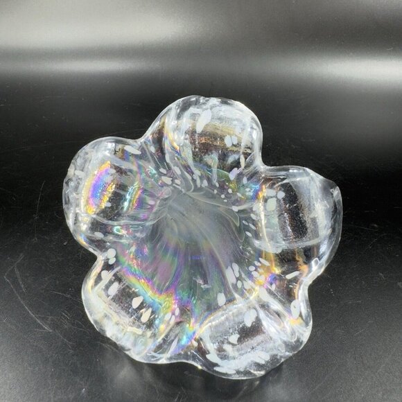 Vintage Silvestri Clear Iridescent Glass Flower With Stem Figurine Decor Glass - Picture 8 of 13